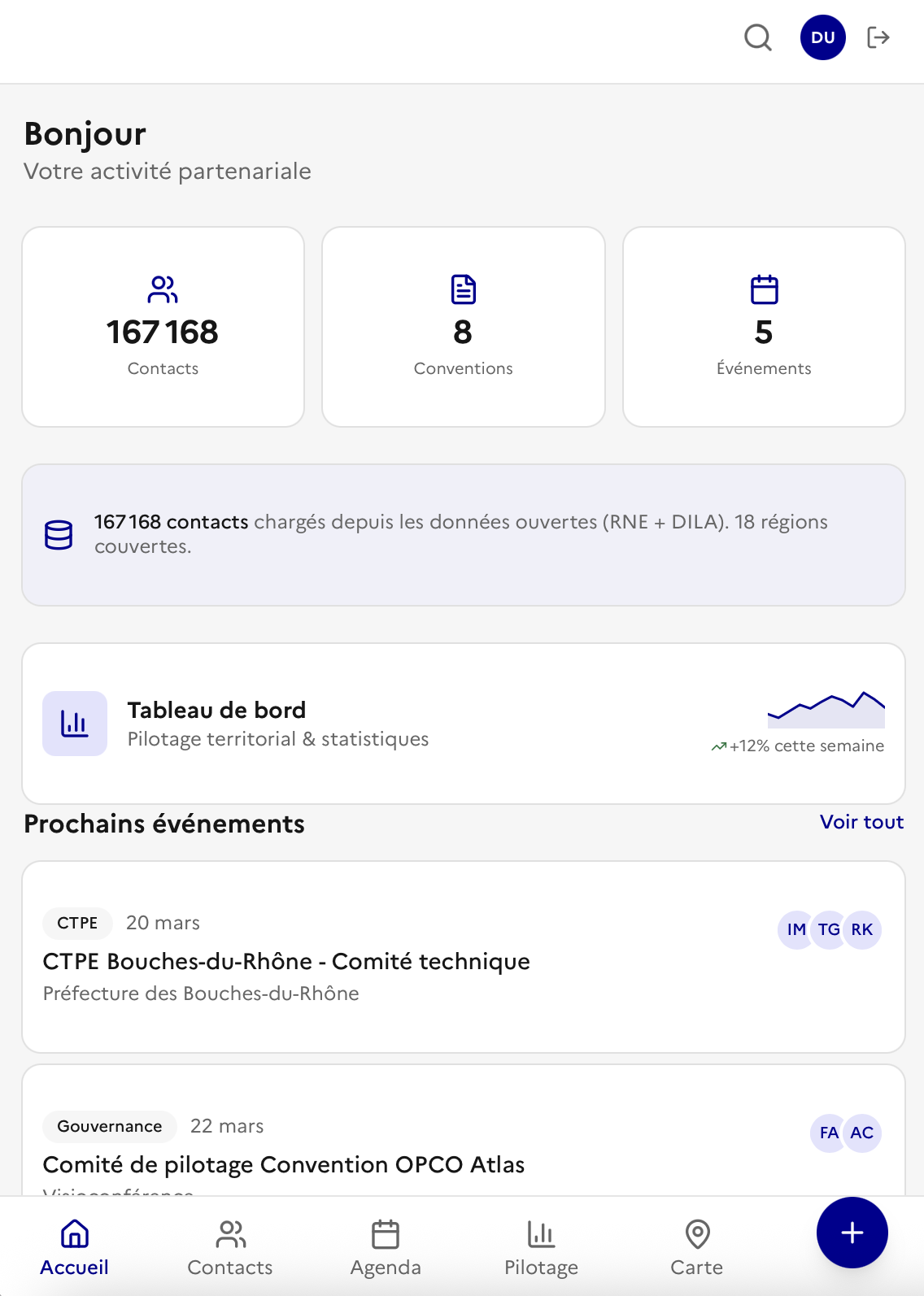 Capture d'&eacute;cran de la solution de gestion partenariale Kasarrow