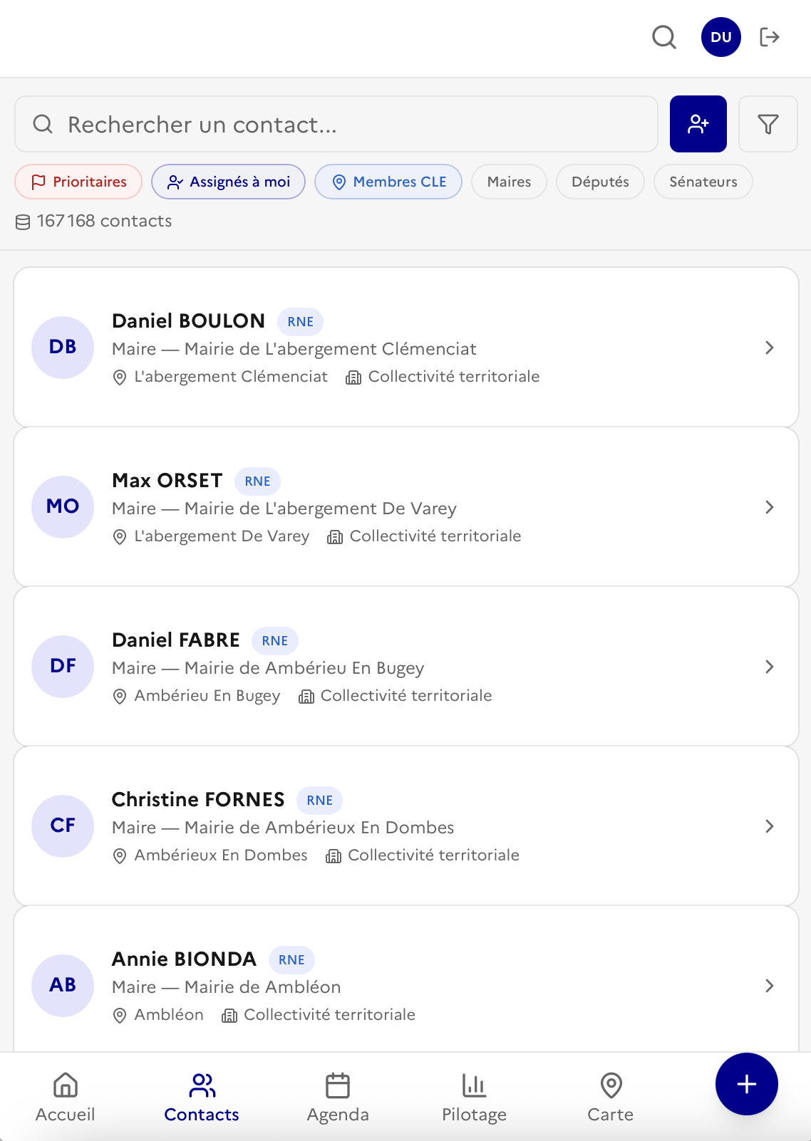 Base de 167 168 contacts avec filtres Maires, Députés, Sénateurs, CLE
